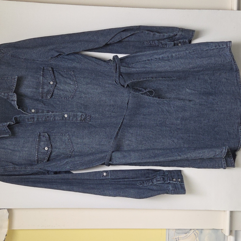Bit & Bridle Denim Long Sleeve Shirt Dress with Self-Tie Belt